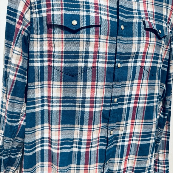 Vintage Lucky Brand Plaid Pearl Snap Weatern Long Sleeve Flannel Size M - Picture 3 of 6